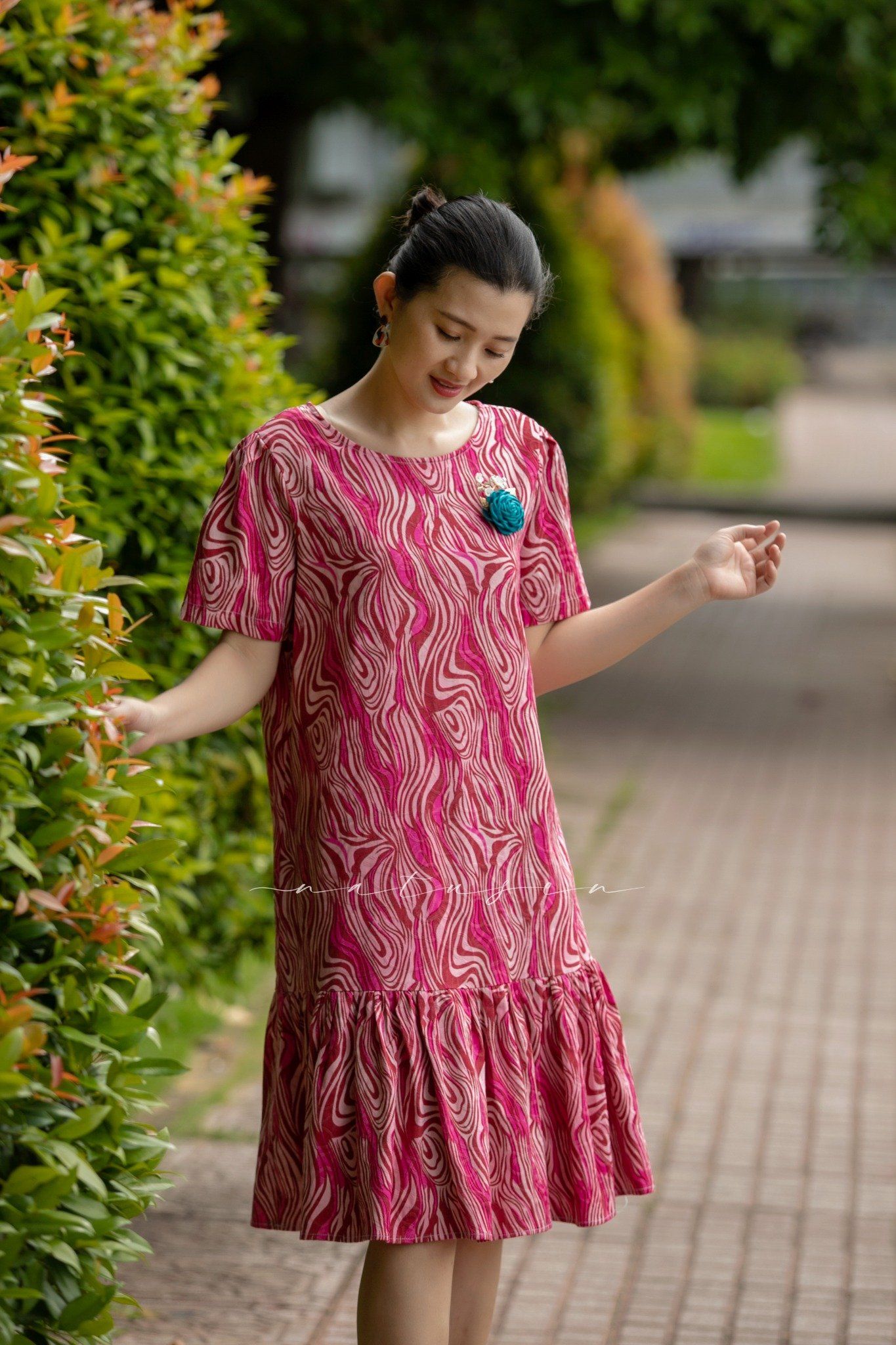 Đầm baby Jacquard in vân gỗ Hồng