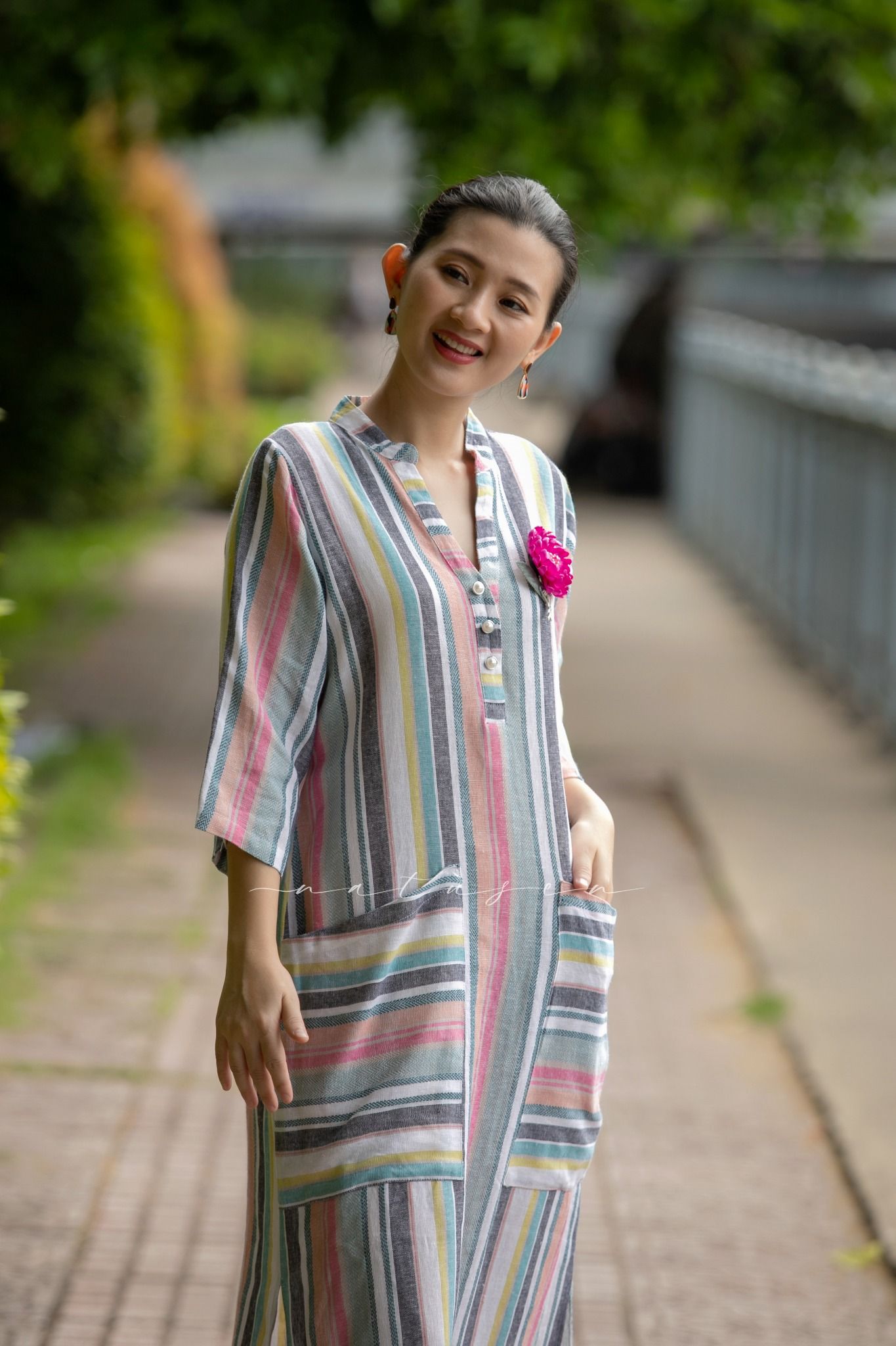  Đầm MiSol linen sọc 