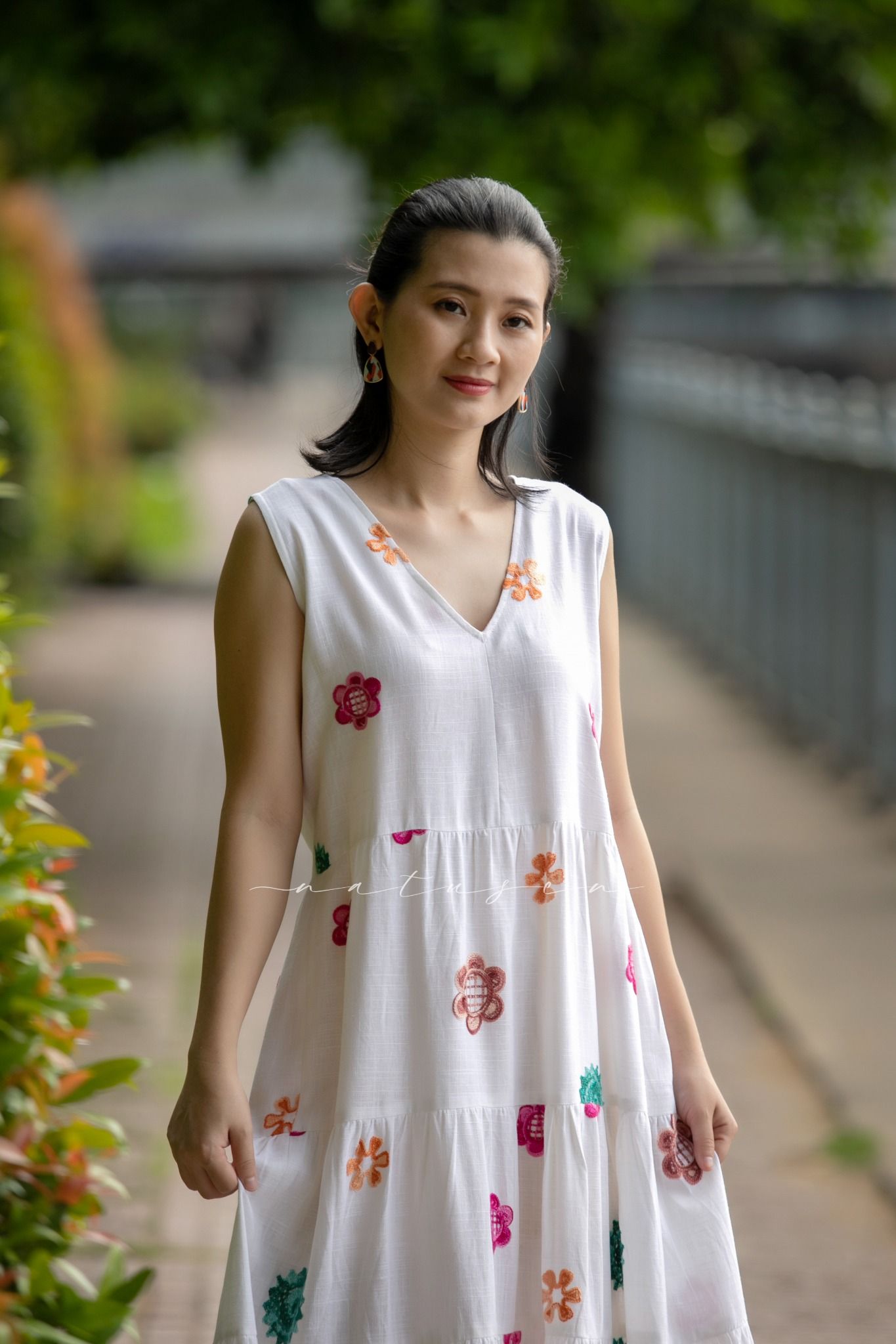 Đầm MiFa Trắng Sữa linen ren thêu vi tính