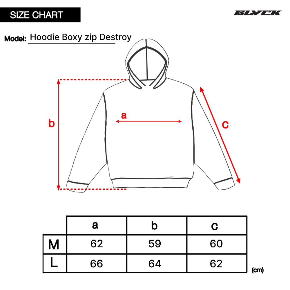  Hoodie Boxy zip Destroy Black 