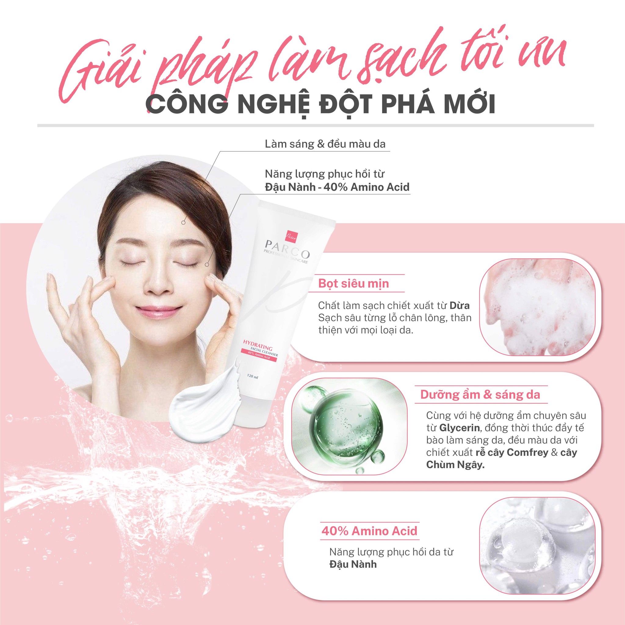 SỮA RỬA MẶT DƯỠNG ẨM & SÁNG DA PARCO (Hydrating Facial Cleaser)