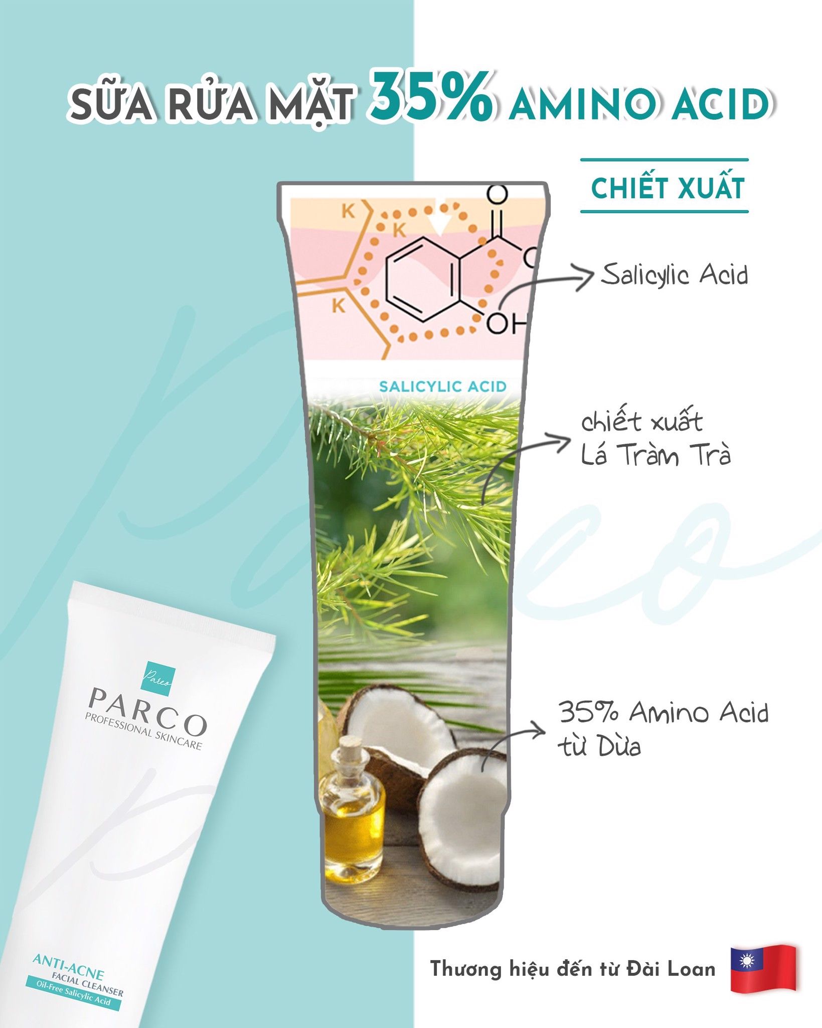 SỮA RỬA MẶT AMINO ACID NGĂN NGỪA MỤN PARCO (Oil-Free Salicylic Acid)