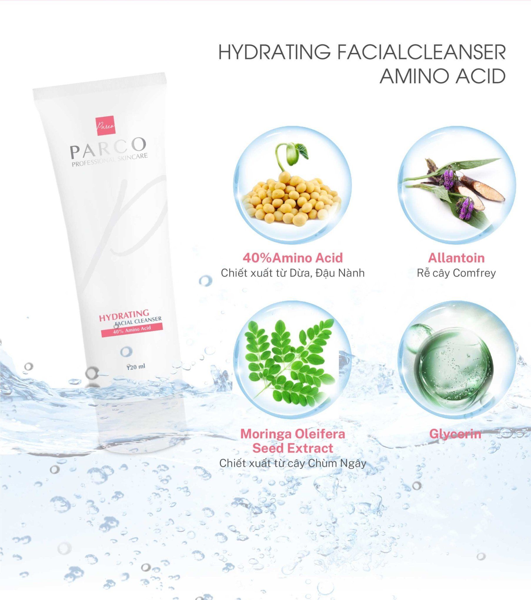 SỮA RỬA MẶT DƯỠNG ẨM & SÁNG DA PARCO (Hydrating Facial Cleaser)