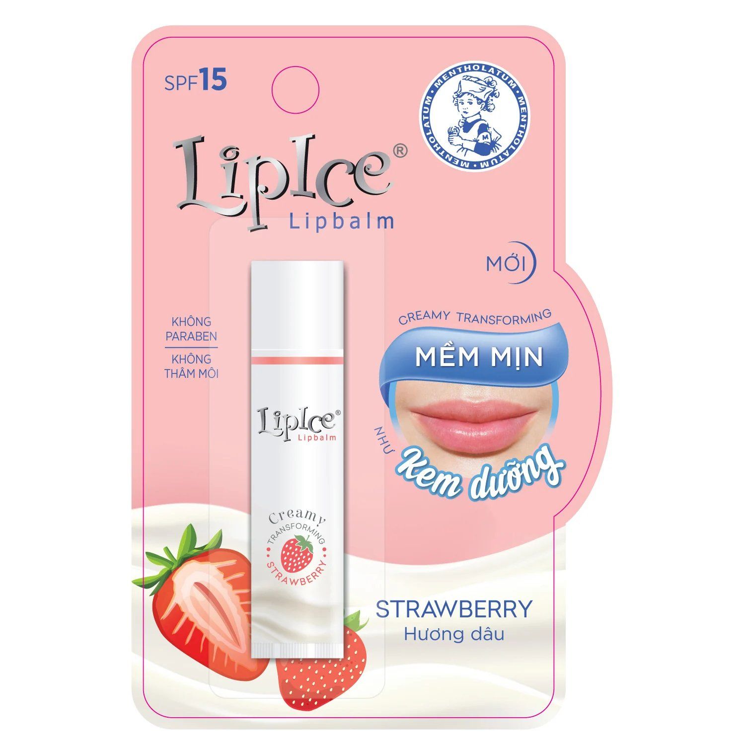 Son Dưỡng Không Màu Chuyển Kem Mịn LipIce Lipbalm Creamy Natural SPF15 - hương dâu 4.3g - DATE 3
