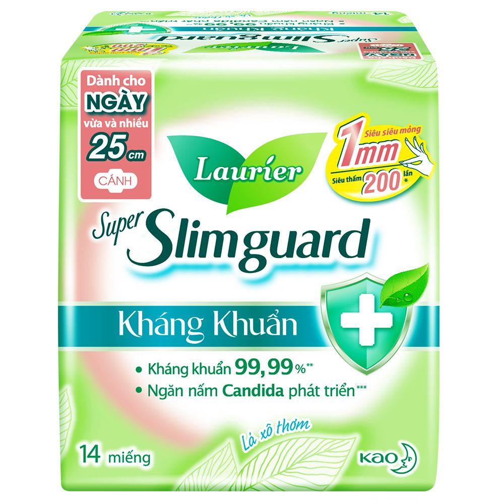 Băng Vệ Sinh Siêu Mỏng Kháng Khuẩn Laurier Super Slimguard 25Cm 14 Miếng