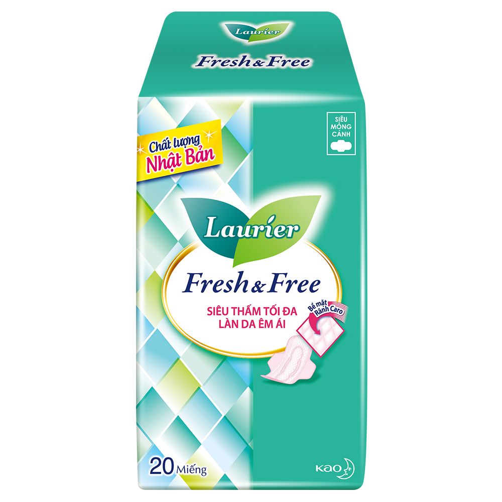 Băng Vệ Sinh Laurier Fresh&Free Siêu Mỏng Cánh 20 Miếng 20cm