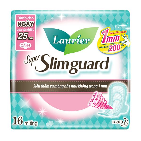 Băng Vệ Sinh Laurier Siêu Mỏng Bảo Vệ Super Slimguard 25Cm 16 Miếng
