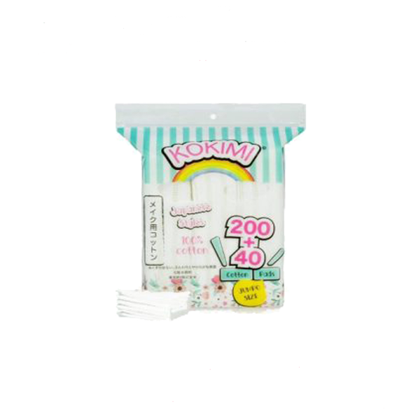 Bông Tẩy Trang Bông Vuông Túi 240 Miếng Mihoo Kokimi Cotton Pads Jumpo Size 200+40