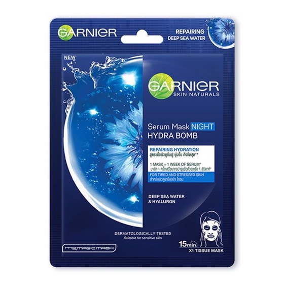 Mặt Nạ Tinh Chất Nước Biển Sâu Cấp Ẩm Ban Đêm Garnier Hydra Bomb Repairing Hydration Serum Mask Night 28ml