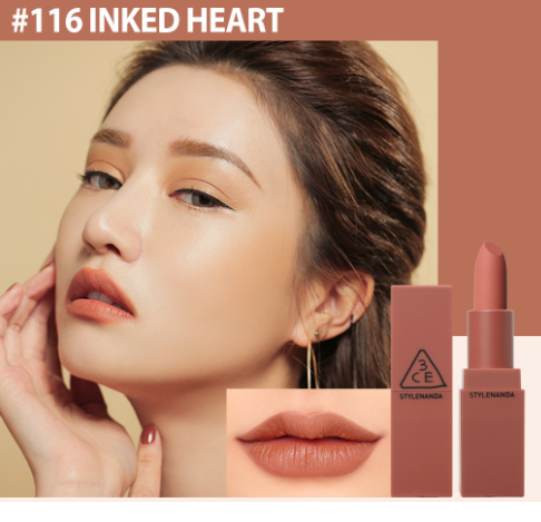 Son Lì Lâu Phai 3CE Mood Recipe Matte Lip Color 116 Inked Heart - Màu Cam Đất - DATE 3