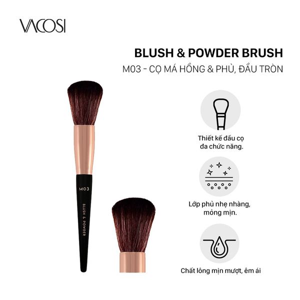 Cọ Má Hồng & Phủ, Đầu Tròn Vacosi (Vacosi Blush & Powder Brush) - M03