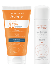  Avene combo Sữa chống nắng quang phổ rộng SPF 50+ cho da thường, hỗn hợp nhạy cảm + Xịt khoáng 50ml ( AV V.H PRO FLUID 50+ 50ML BL+AV TWS 50ML ) 