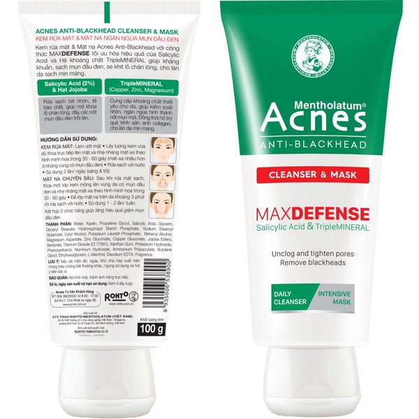 Kem Rửa Mặt & Mặt Nạ Ngăn Ngừa Mụn Đầu Đen Acnes 100G