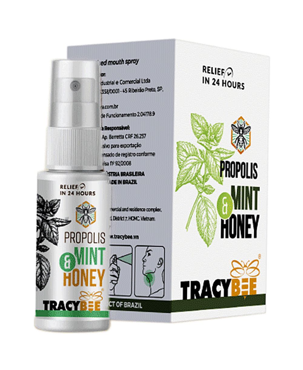  Keo Ong TracyBee Vị Bạc Hà Hỗ Trợ Viêm Họng Dạng Xịt Propolis Mint & Honey (30ml) - Brazil 