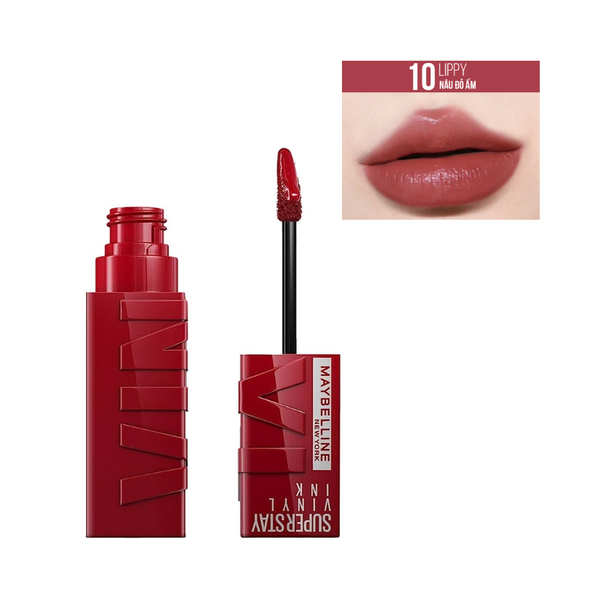 Son Bóng Maybelline Bền Màu Nhẹ Môi 10 Nâu Đỏ Ấm 4.2ml Superstay Vinyl Ink #10 Lippy