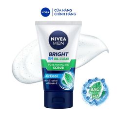  Sữa Rửa Mặt Hạt Mát Xa Sạch Nhờn Mát Lạnh Nivea Men Bright 8H Oil Clear AirCool Scrub 100g - DATE 