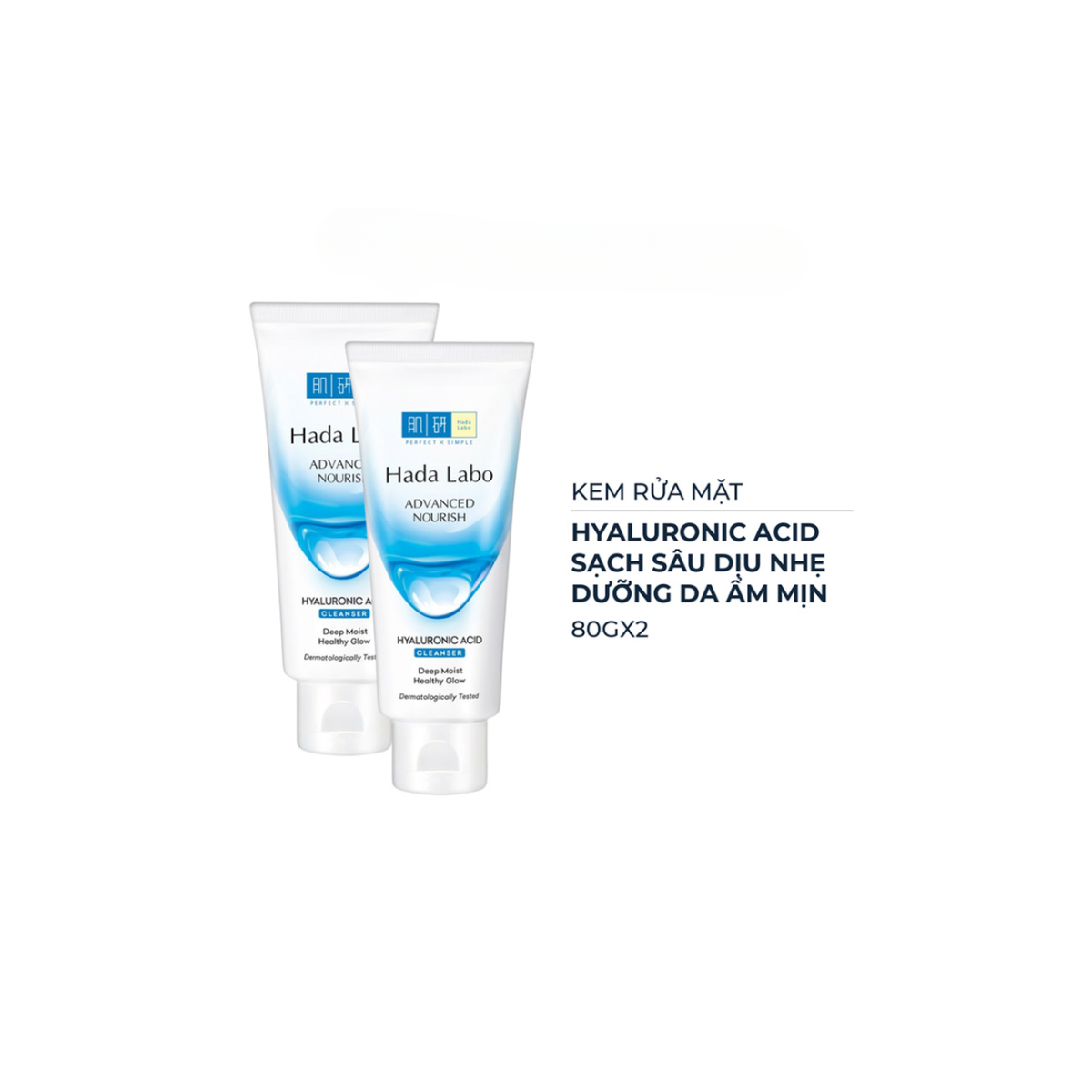 Combo 2 Kem rửa mặt dưỡng ẩm HADA LABO ADVANCED NOURISH HYALURONIC ACID CLEANSER 80g