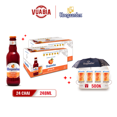 [FREESHIP] Bia Hoegaarden Peach Vị Đào Tinh Tế Combo 2 Thùng 24 Chai 248ml - Thể tích mới - Tặng Quà Ngọt Dịu