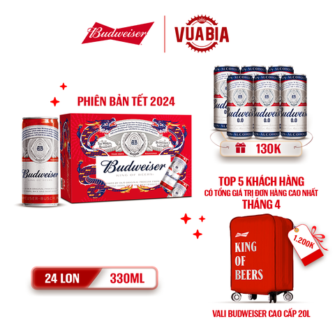 [FREESHIP] Bia Budweiser Thùng 24 Lon 330ml - Phiên Bản Tết 2024 - Tặng Lốc 6 Budweiser 0.0