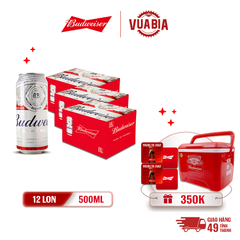 [Freeship] Bia Budweiser Combo 3 Thùng 12 Lon 500ml - Tặng Thùng Đá Budweiser 12L +  4 Lót Ly Budweiser