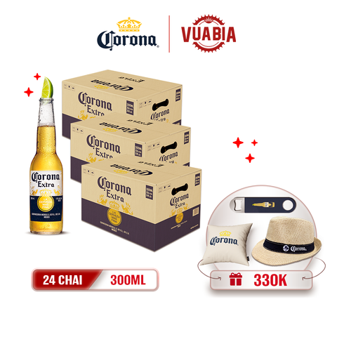 [FREESHIP] Bia Corona Extra Combo 3 Thùng 24 Chai 300ml - Tặng 1 gối Corona + 1 Nón Corona + 1 Khui bia Corona