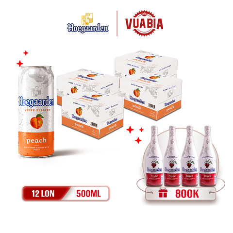 [FREESHIP] Bia Hoegaarden Peach Vị Đào Tinh Tế Combo 4 Thùng 12 Lon 500ml - Tặng 4 Chai Hoegaarden Rosée 650ml