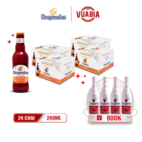 [FREESHIP] Bia Hoegaarden Peach Vị Đào Tinh Tế Combo 4 Thùng 24 Chai 248ml - Tặng 4 Chai Hoegaarden Rosée 650ml