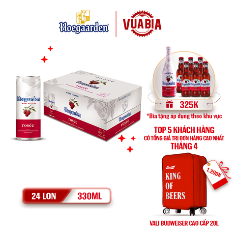 [FREESHIP] Bia Hoegaarden Rosee Thùng 24 Lon 330ml - Tặng 1 Chai Hoegaarden Rosée 650ml + Lốc 6 Bia - Theo Khu Vực