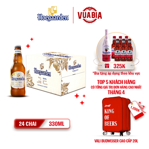 [FREESHIP] Bia Hoegaarden White Thùng 24 Chai 330ml - Tặng 1 Chai Hoegaarden Rosée 650ml + Lốc 6 Bia - Theo Khu Vực