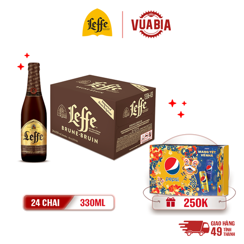 [FREESHIP] Bia Leffe Brune (Leffe Nâu) Thùng 24 Chai 330ml - Bia Thầy Tu Nhập Khẩu - Tặng Thùng Pepsi Tết 320ml