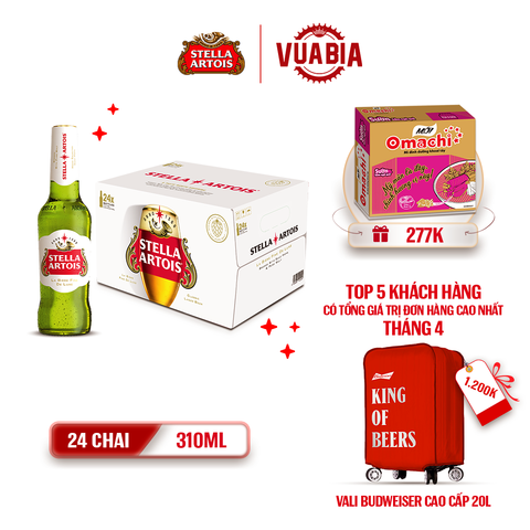 [FREESHIP] Bia Stella Artois Thùng 24 Chai 310ml - Tặng Thùng Mì Omachi Vị Sườn