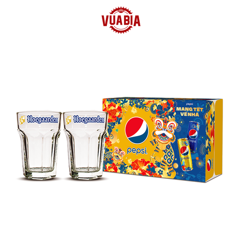 Combo Thùng Pepsi 24 Lon Nước Giải Khát 320ml Phiên Bản Tết + 02 Ly Hoegaarden 250ml - QUÀ TẶNG KHÔNG BÁN