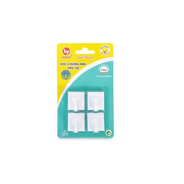 Móc Dán Tường Hofaco Vỉ 4 Móc Vuông Mini HPG 132