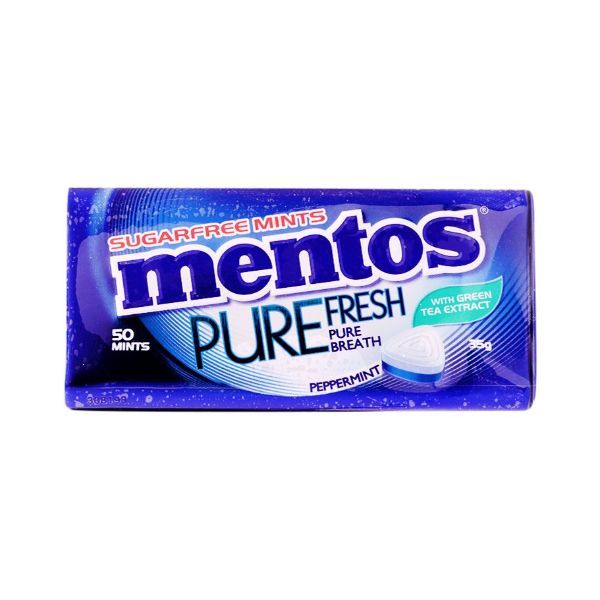 Kẹo Ngậm Không Đường Hương Peppermint Mentos Pure Fresh Với Trà Xanh (35g)