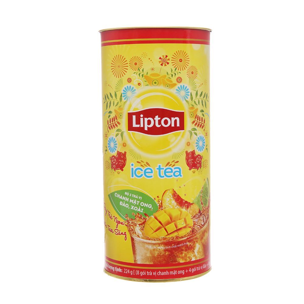 Ống Trà Lipton Ice Tea 224g - Bộ 3 Vị Chanh Mật Ong, Đào, Xoài (16 Gói x 14g)
