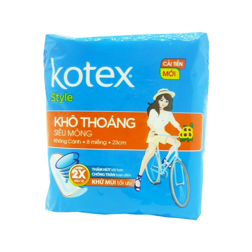 Băng Vệ Sinh Kotex Style Khô Thoáng Siêu Mỏng Không Cánh (8 miếng/Gói)