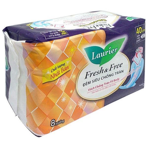 Băng Vệ Sinh Laurier Fresh & Free Đêm Siêu Chống Tràn Gói 8 Miếng 40cm