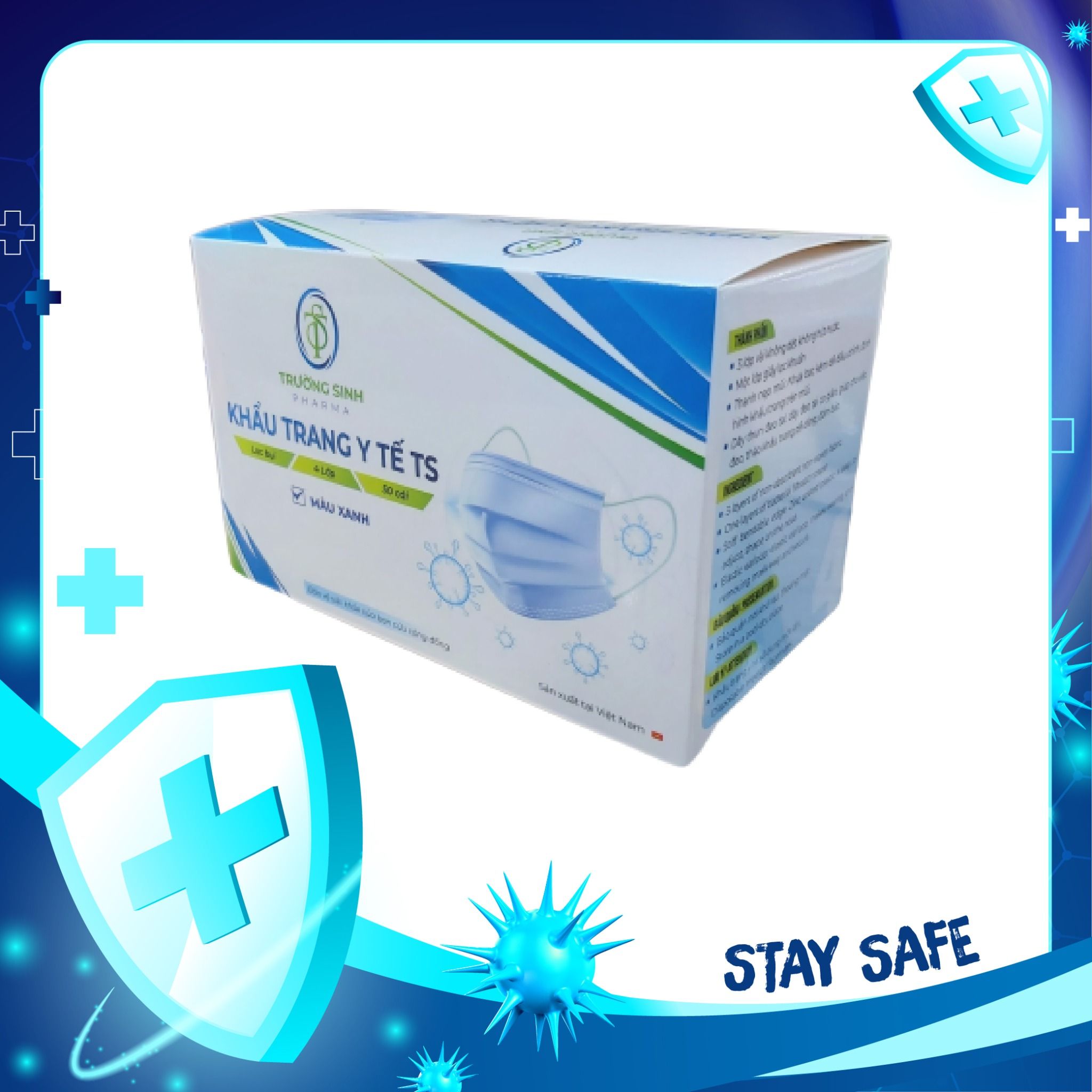Khẩu Trang Y Tế Trường Sinh 4 Lớp - 50 Cái/Hộp