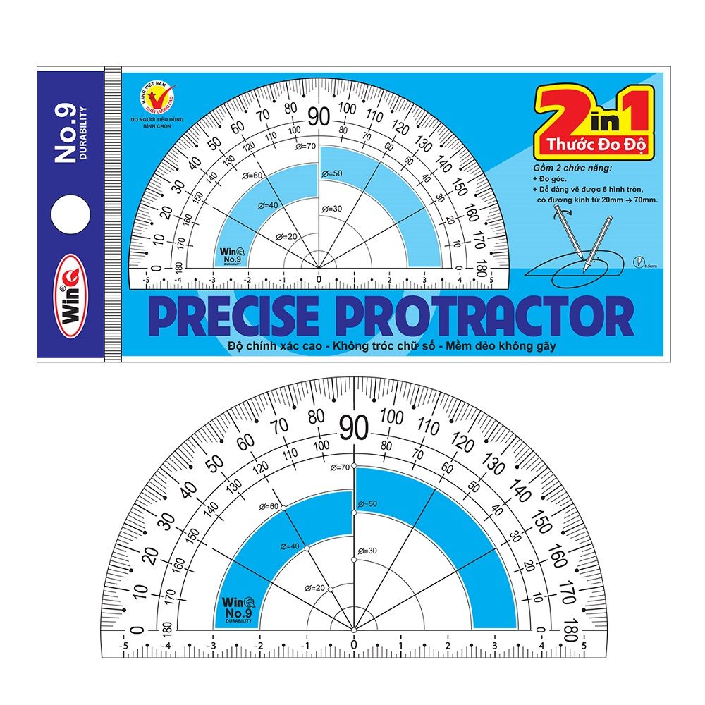 Thước Nhựa Dẻo WinQ Thước Đo Độ 2 In 1 No.9