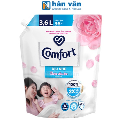 Nước Xả Vải Comfort Một Lần Xả Dịu Nhẹ Thơm Dịu Êm Túi 3.6L
