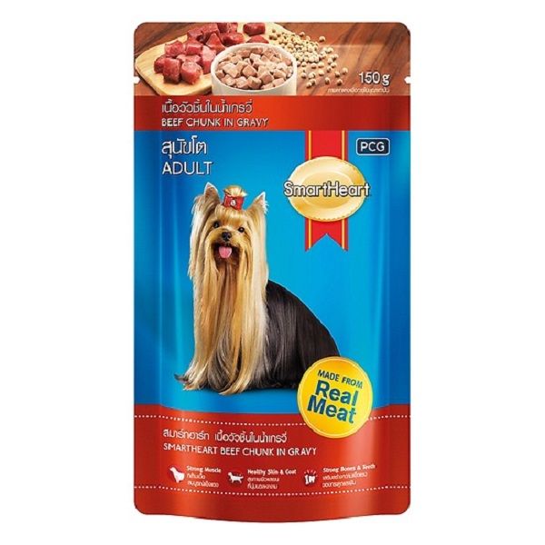 Thức Ăn Smartheart Dạng Túi Hương Vị Thịt Bò Miếng Nấu Xốt Dành Cho Chó 130g