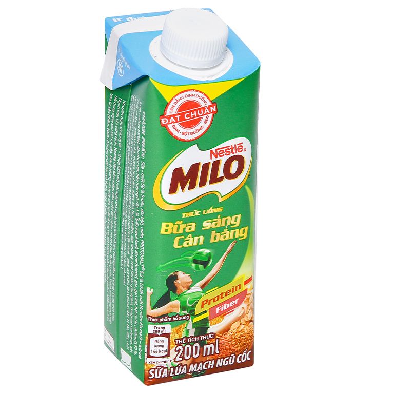 Sữa Lúa Mạch Ngũ Cốc Milo Ít Đường - Nắp Vặn Bữa Sáng Cân Bằng - 200ml