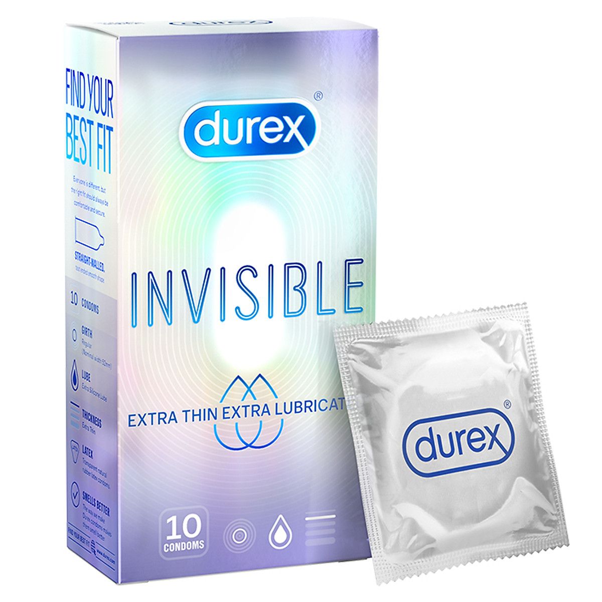 Bao Cao Su Durex Invisible Extra Lubricant (10 Cái / Hộp)