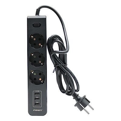 Ổ Cấm Điện PISEN 3 X AC,3 X USB/ 303-EP BLACK