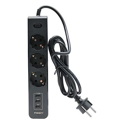  Ổ Cấm Điện PISEN 3 X AC,3 X USB/ 303-EP BLACK 