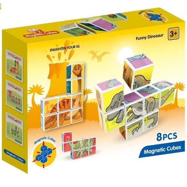 GHNC-HD346A-Ghép hình khối Nam châm siêu bền (Bé học nhận biết - vui chơi 6 Loài Khủng long)