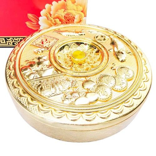 Hộp Mứt Tết Tròn Vàng Đế Xoay Có Nhạc