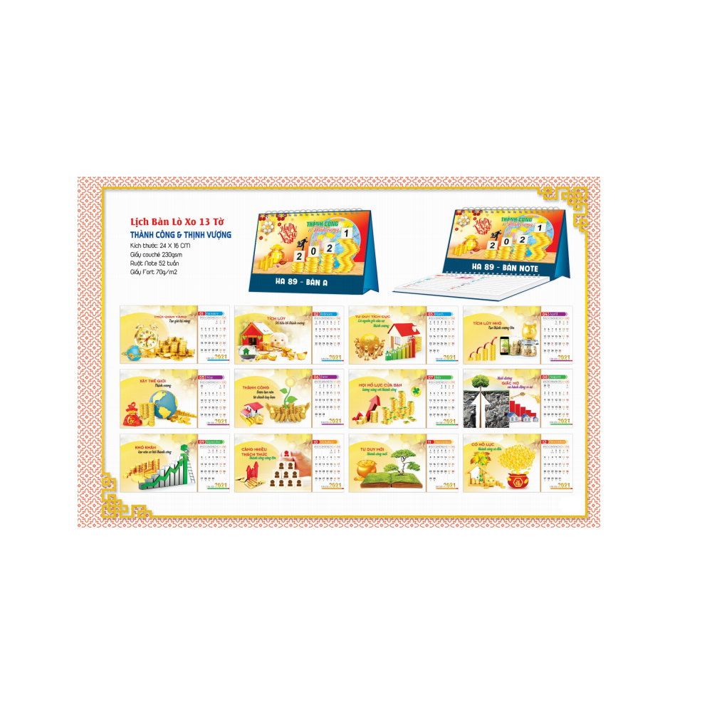 Lịch Để Bàn Lò Xo 13 tờ 2021 - Tân Sửu - Thành Công Và Thình Vượng