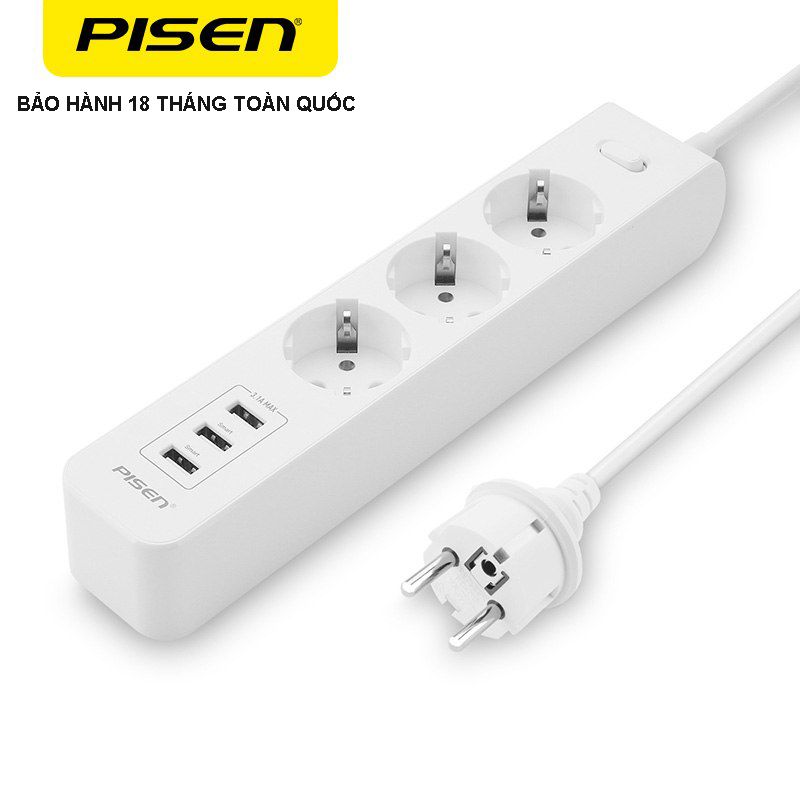  Ổ Cắm Điện PISEN 3 X AC,3 X USB/ 303-EP WHITE 