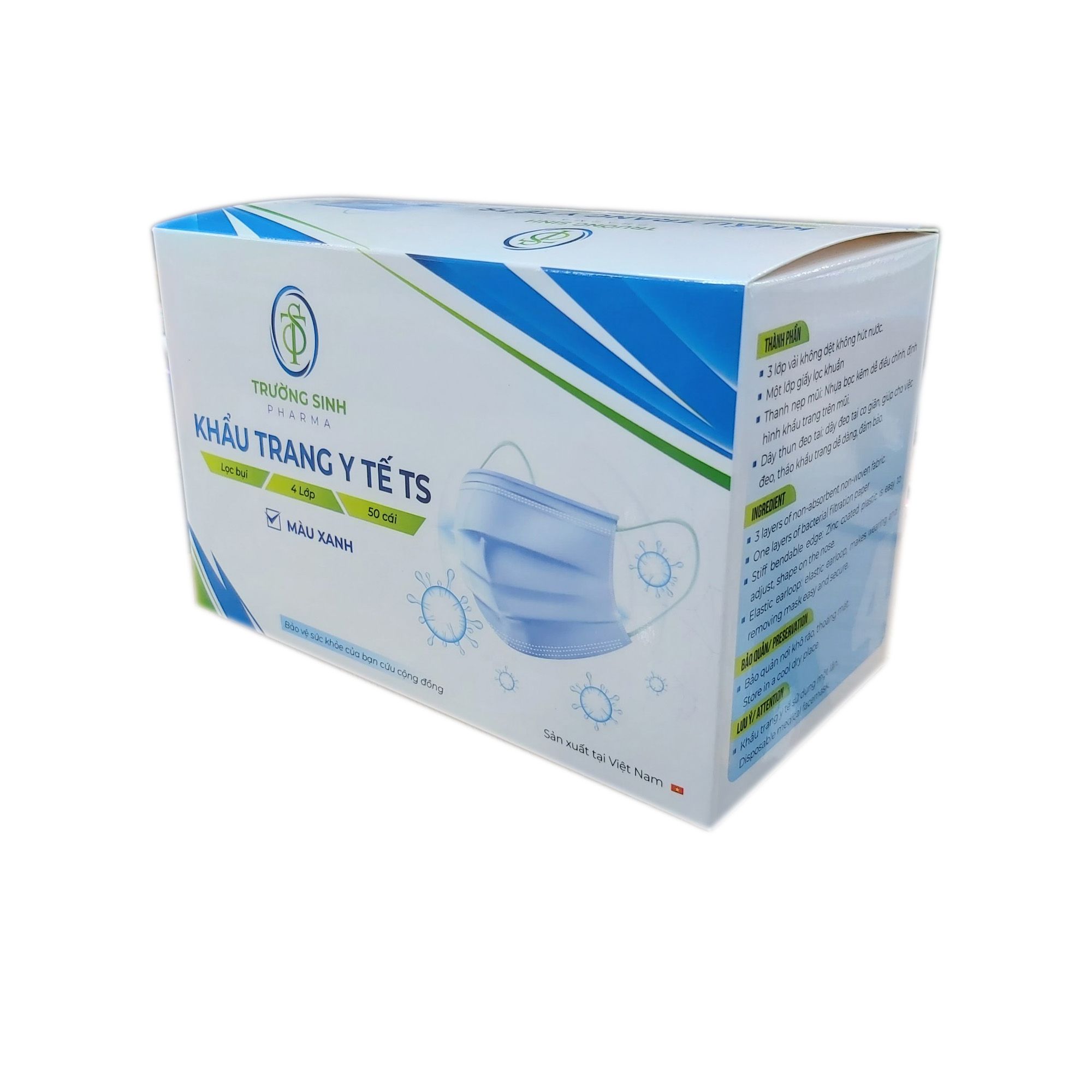 Khẩu Trang Y Tế Trường Sinh 4 Lớp - 50 Cái/Hộp